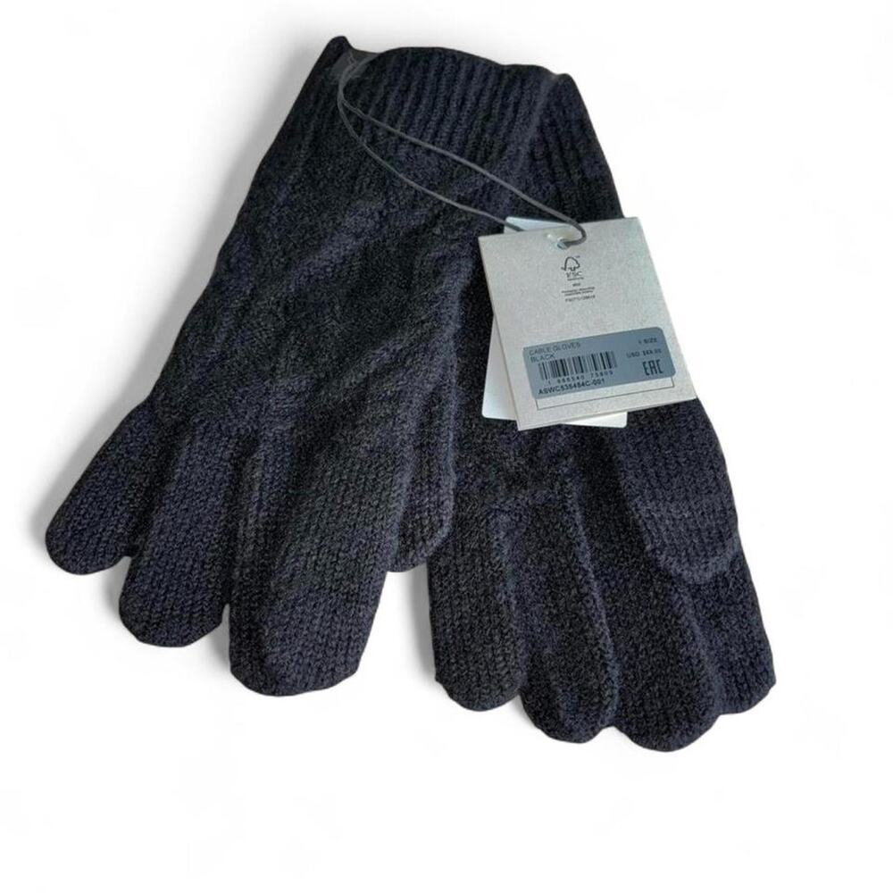 All saints new black cable knit gloves